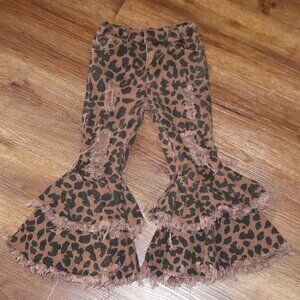 Girls Bella Breez Leopard Cheetah Print Flare Bell Bottom Stretch Jeans size 3T